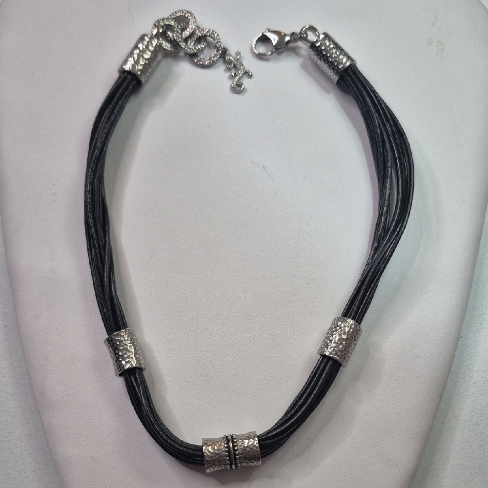 Tocara Faux Leather Multi-Strand Necklace with Silver Accents (J37)